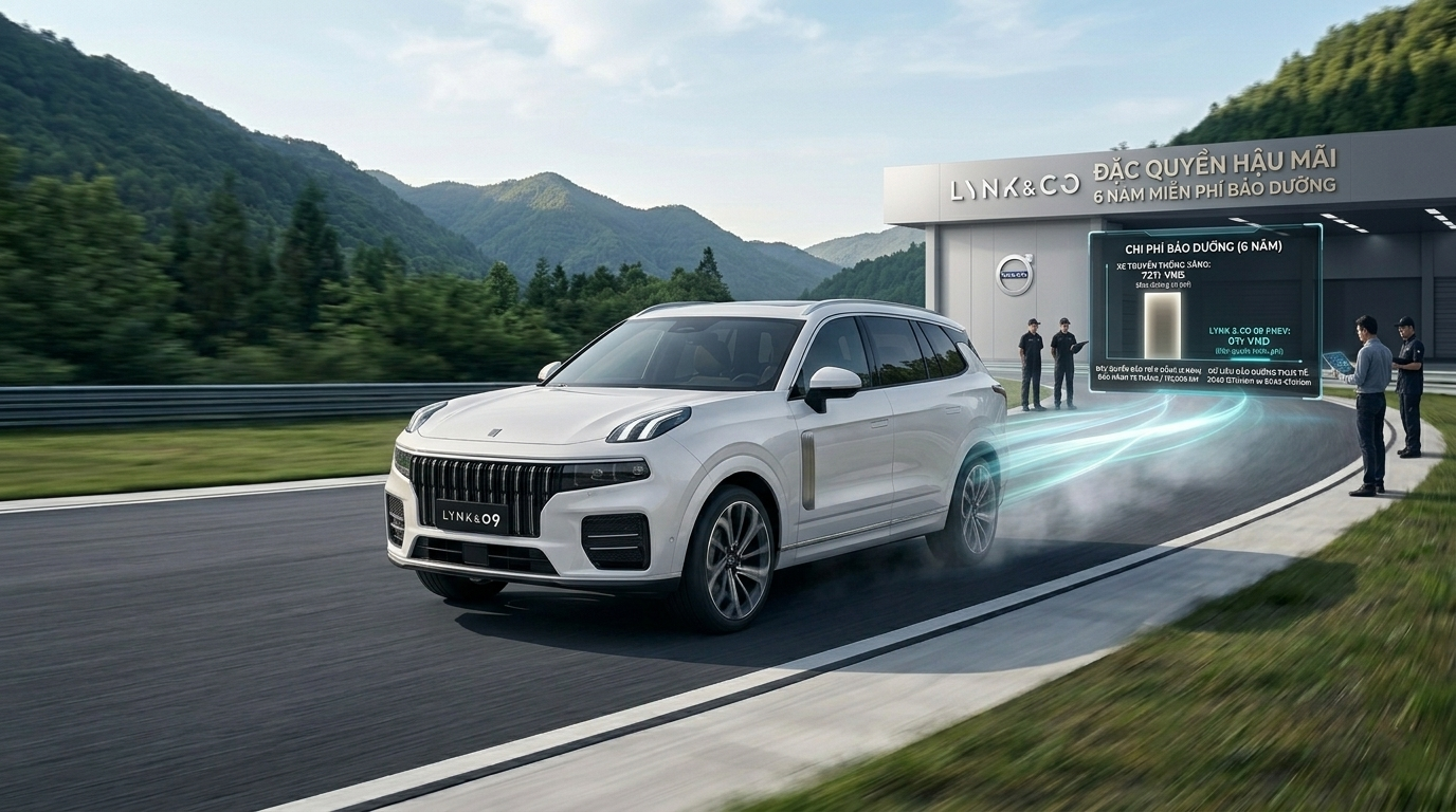 Xe Lynk & Co 09 tăng tốc xanh và biểu đồ so sánh chi phí bảo dưỡng 6 năm